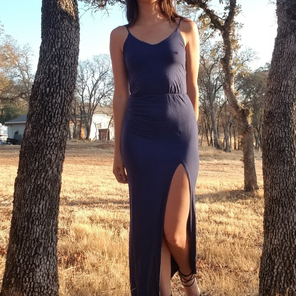 Blue midi lulus dress with slit